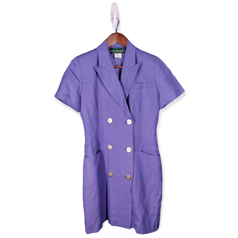 VTG 90's Harve Benard lavender double breasted linen rayon blend dress